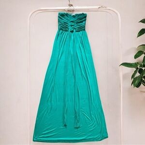 Body Central Green Ruched Strapless Gown
